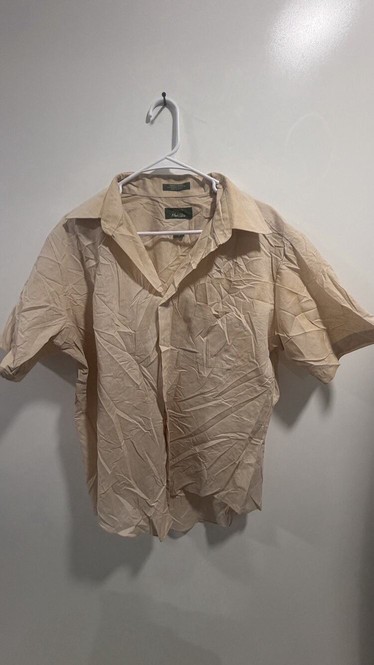 Sears Mens Store Vintage 17 Reg Cut Short Sleeve Button Up Made In Korea